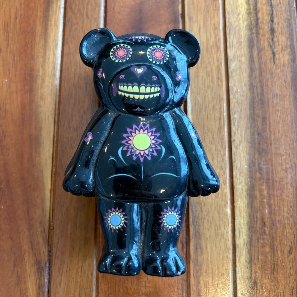 Day of the Dead Black Painted Sugar Skull Bear Keepsake Trinket Box